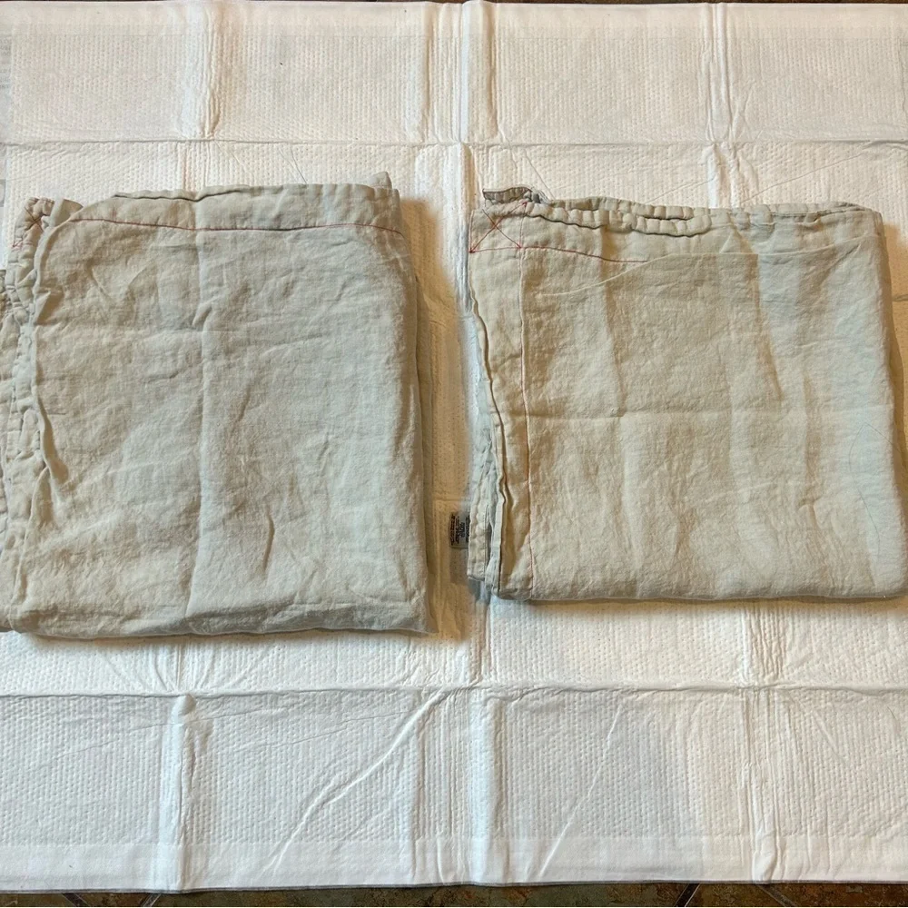 Anthropologie Pillow Shams Set 100% Linen Grey Beige Euro 26x26 French Country